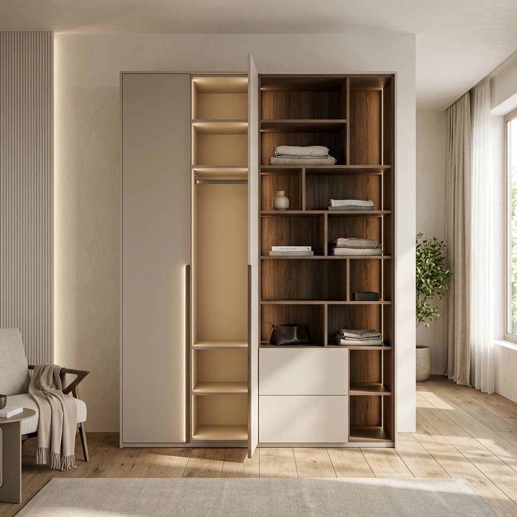 Встроенный шкаф с открытыми секциями