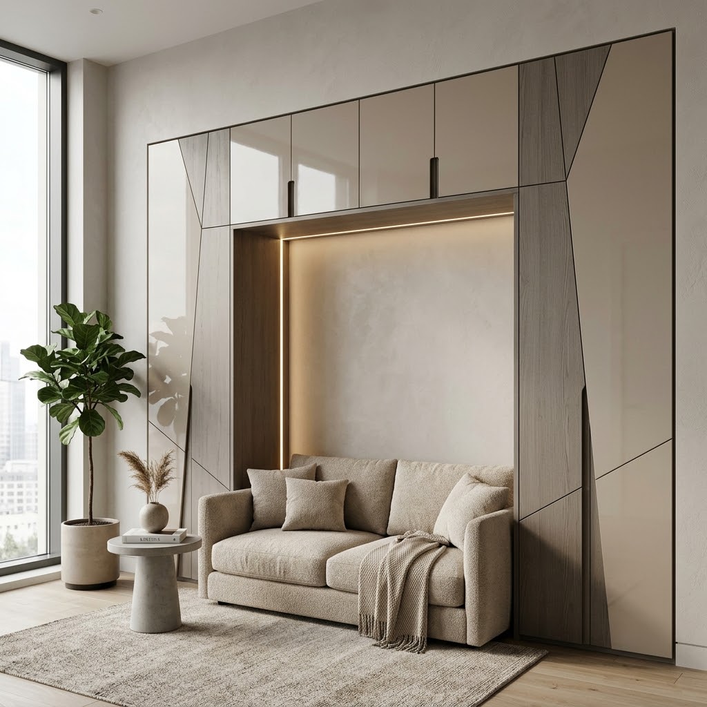 Встроенный шкаф с нишей под диван