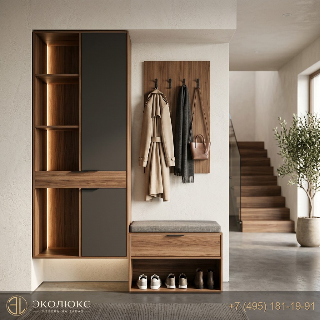 Современная прихожая с темными фасадами